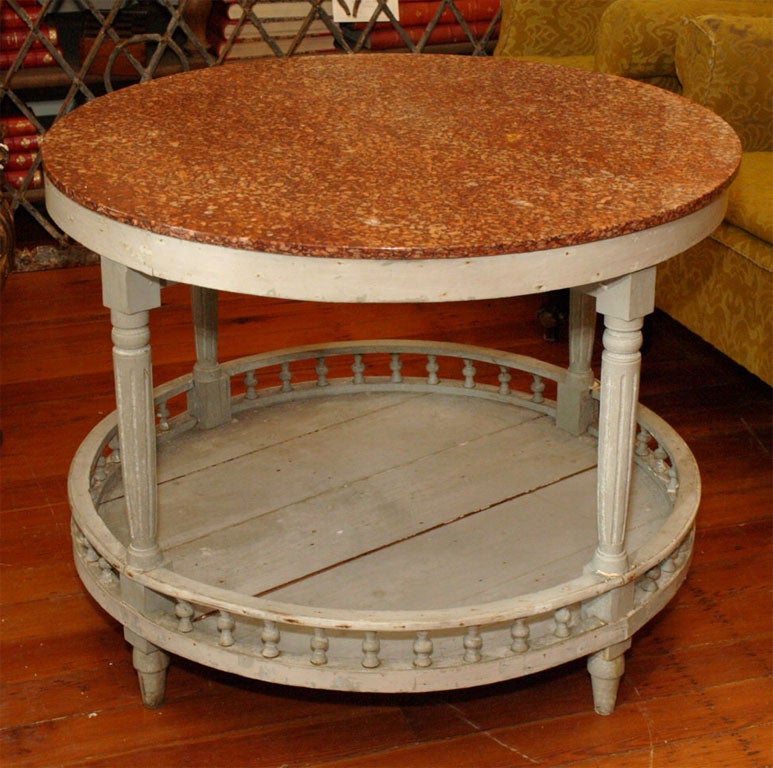 Round Table with Marble Top and Galleried Shelf