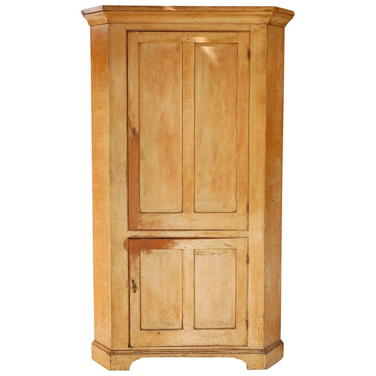 19TH C. ORIGINAL PAINTED CORNER CUPBOARD FROM PENNSYLVANIA