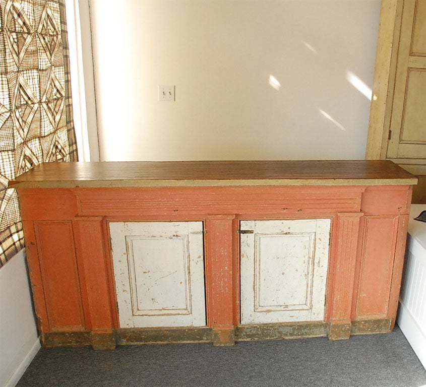 GREAT 19THC ORIGINAL PAINTED STORE COUNTER FROM PENNA. WONDERFUL PAINTED SURFACE