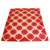 Antique LATE 19THC RED&WHITE GEOMETRIC QUILT