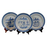 Three 19th Century Canton Blue and White Porcelain Plates
