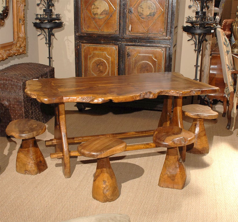 Olivewood table with four chairs