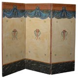 Neoclassical Style Paint Decorated Canvas 3-Fold Screen