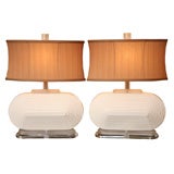 Modern Stepped Lozenge Pottery & Lucite Table Lamps