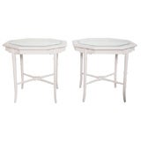 Pair White Lacquer Faux Bamboo Tables