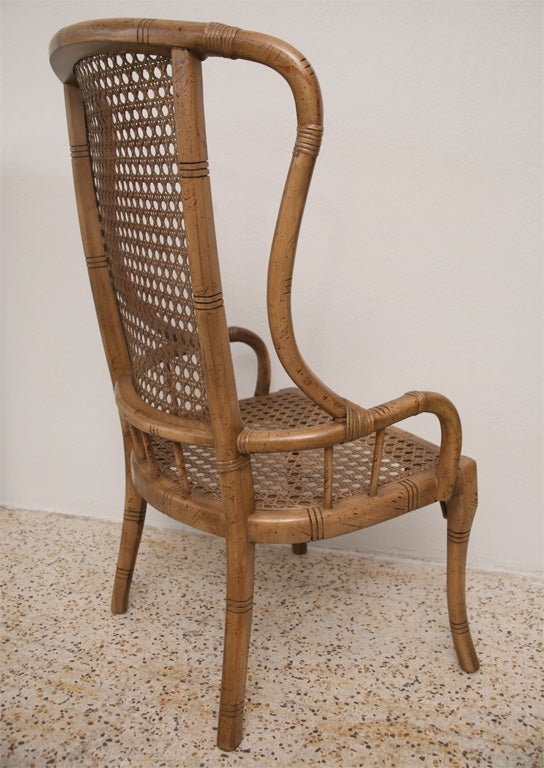 Late 20th Century Pair of 70's Faux Bamboo and Wicker Wing Chairs