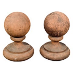 Pair of Gothic Revival Style Terra Cotta Ball Finials 1