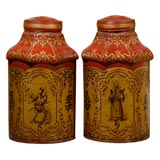 PAIR OF  RED TOLE TEA TINS