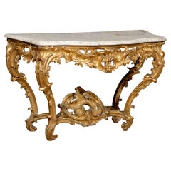 Tavolo consolle in legno dorato del periodo Regence, Francia, 1720 ca.