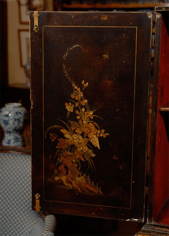 Wood Chinoiserie Ebonized & Painted Cabinet-on-Stand, c. 1900