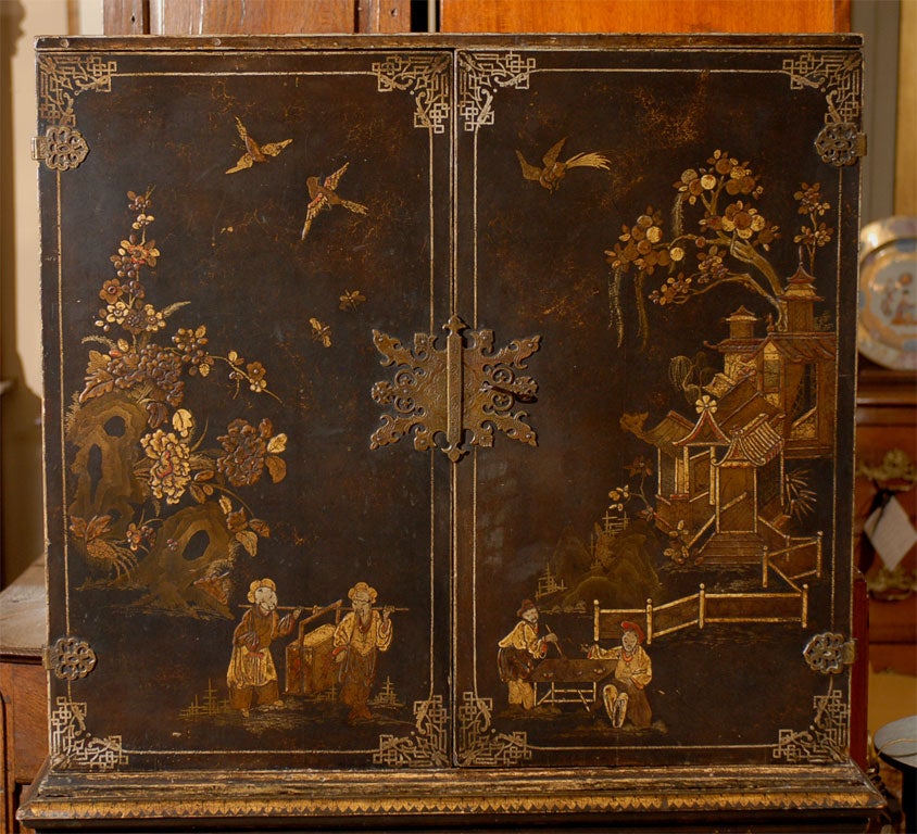 Chinoiserie Ebonized & Painted Cabinet-on-Stand, c. 1900 5