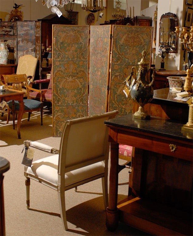 Three-panel Painted Leather Screen, c. 1890