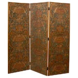 Antique Three-panel Painted Leather Screen, c. 1890