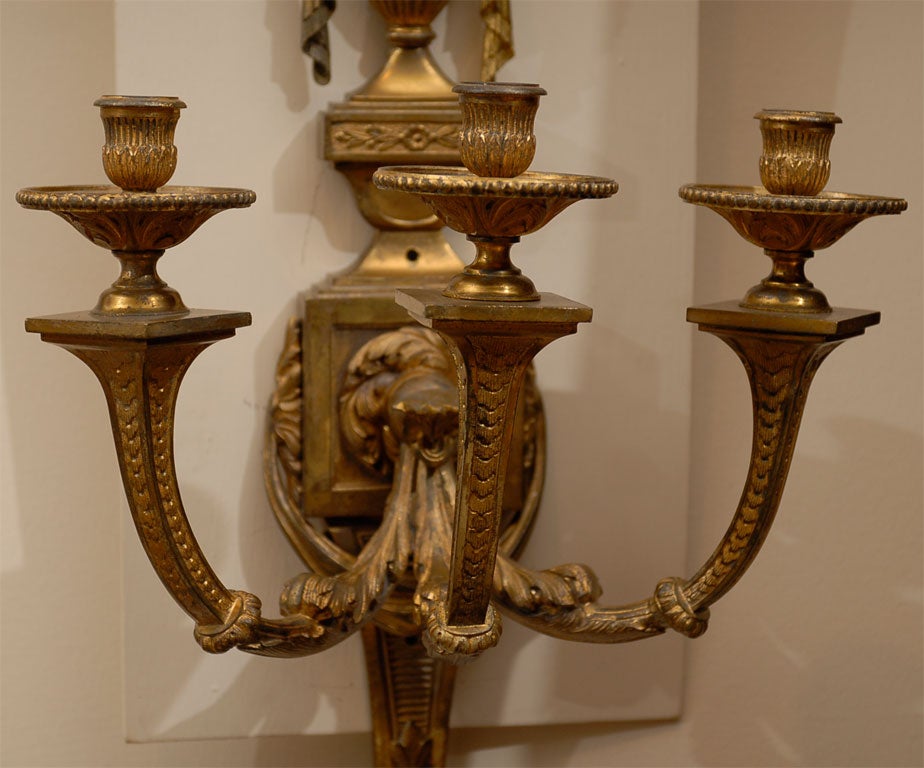 Pair Louis XVI Gilt-Bronze Sconces, France c. 1870 In Good Condition For Sale In Atlanta, GA