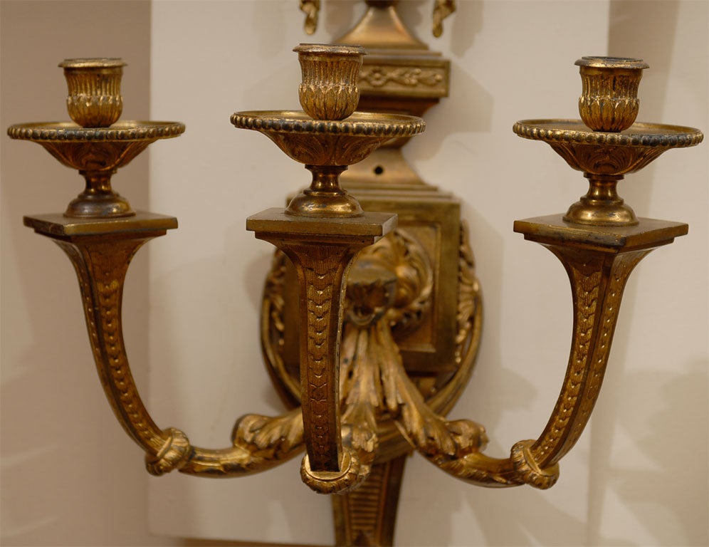 Pair Louis XVI Gilt-Bronze Sconces, France c. 1870 For Sale 3