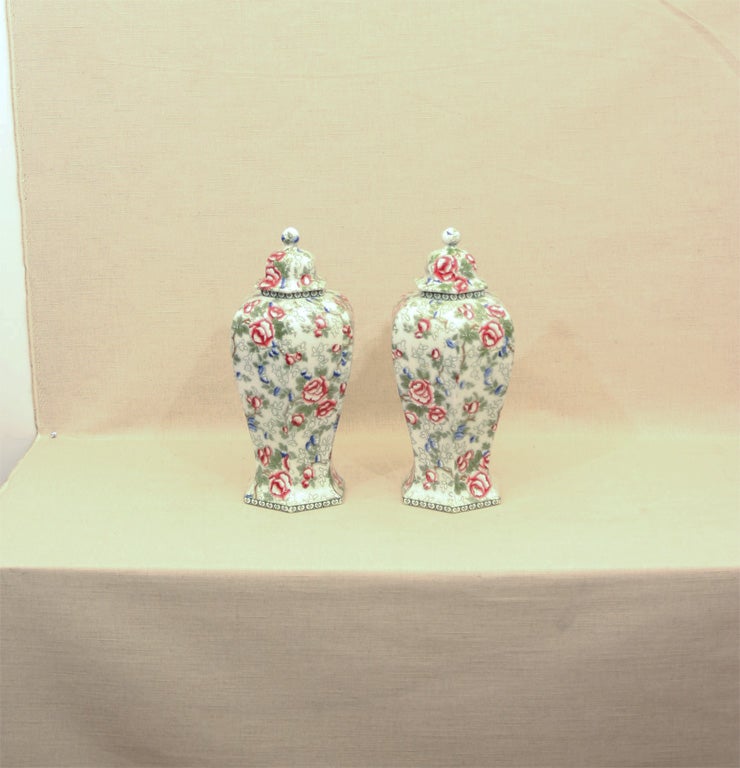 Pair of Albion Pottery Lidded Vases by Bourne & Leigh in the 