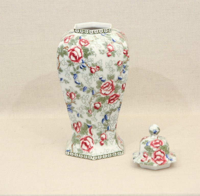 English Pair Albion Floral Chintz Vases by Bourne & Leigh, England, 1912