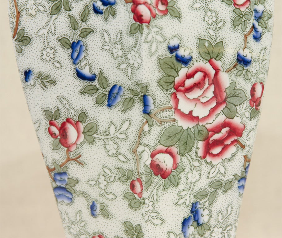 Pair Albion Floral Chintz Vases by Bourne & Leigh, England, 1912 1