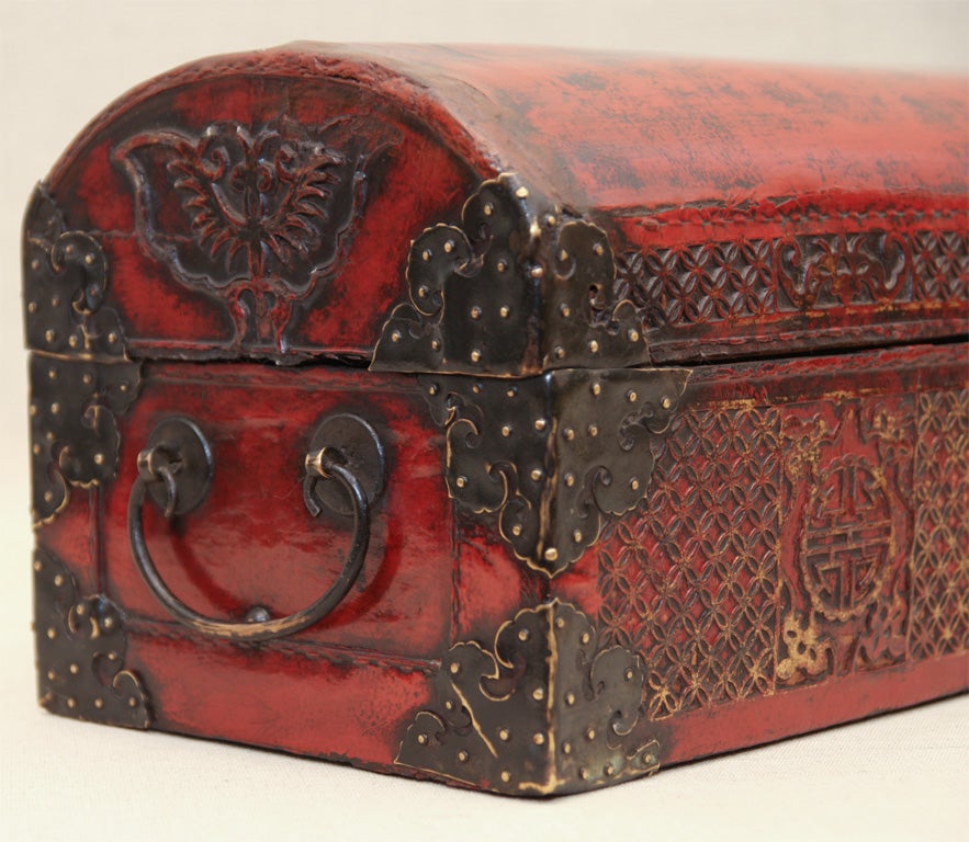 Wood Domed Cinnabar-Lacquered Scroll Box, China, Early 19th Century
