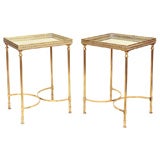 Pair Small Brass & Mirrored End Tables, England, c. 1950's