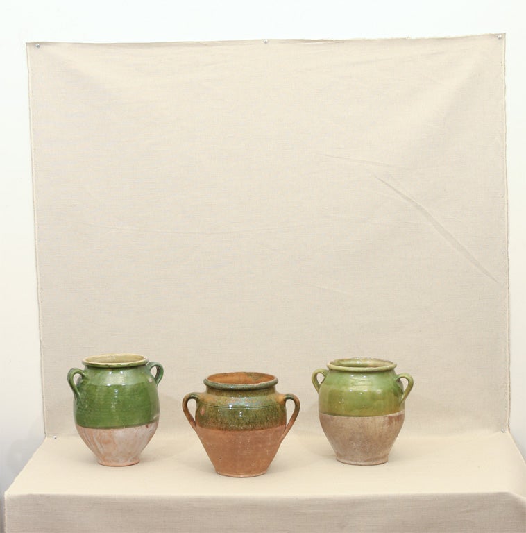Collection of 3 Vintage Confit Jugs, France, Early 20th c.