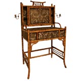 1865's English  Bamboo Writing Desk With Leather Paper