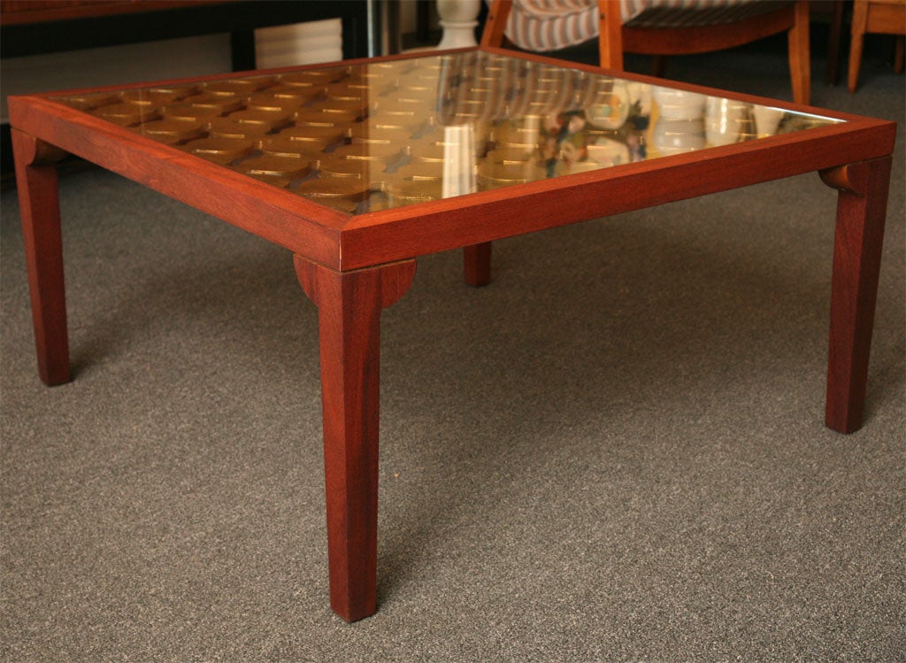 REDUCED FROM $1325....Gorgeous mahogany coffee table with reticulated giltwood grille center with glass top insert. Beautiful original condition with slight losses to gilt. New glass insert. Perfect for coffee table or side table. Styling and leg