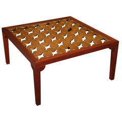 Parzinger Style Hollywood Regency 1950 Mahogany and Giltwood Grille Coffee Table