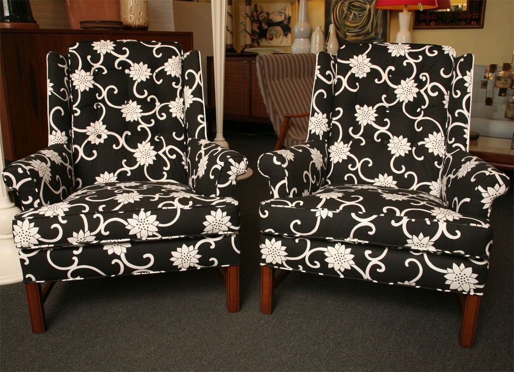 Mid-Century Modern Pair of Modern Wormley Style Wingback Chairs