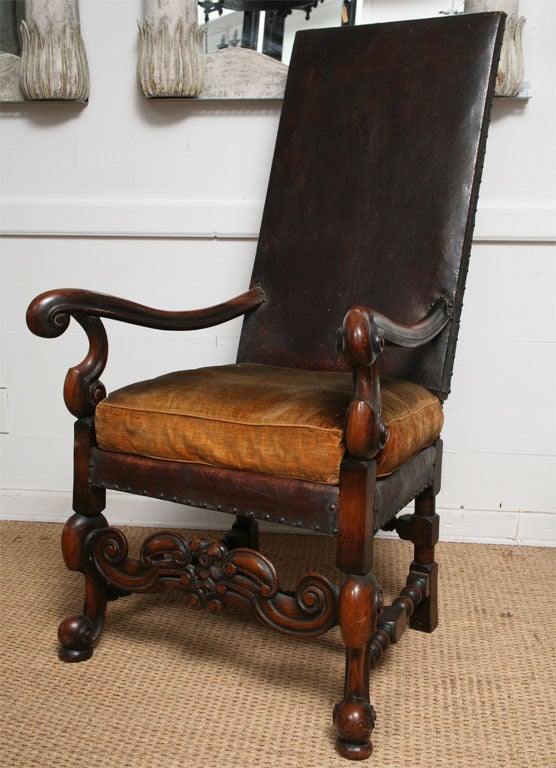 19th Century Pair of French Leather Armchairs