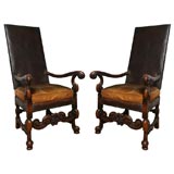Pair of French Leather Armchairs
