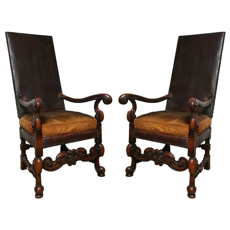 Pair of French Leather Armchairs