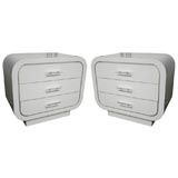 Pair of White Bedside Tables with Lucite Handles