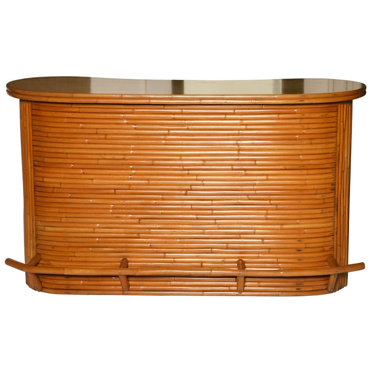 Large Rattan Bar in the Manner of Paul Frankl For Sale