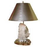 Vintage WHITE QUARTZ CLUSTER  TABLE  LAMP  WITH  PLATINUM  SHADE