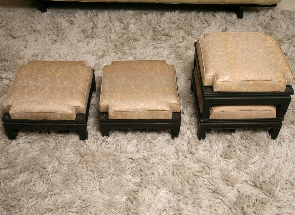 Chinese Set of Four Asian Footstools with Fortuny Upholstery