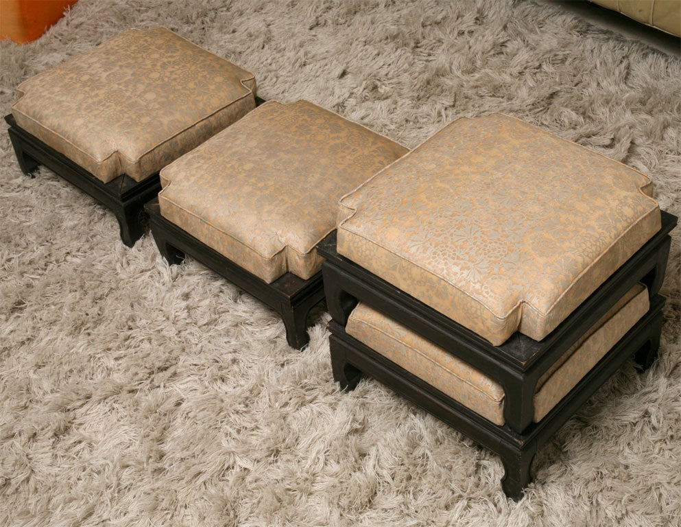 Mid-20th Century Set of Four Asian Footstools with Fortuny Upholstery