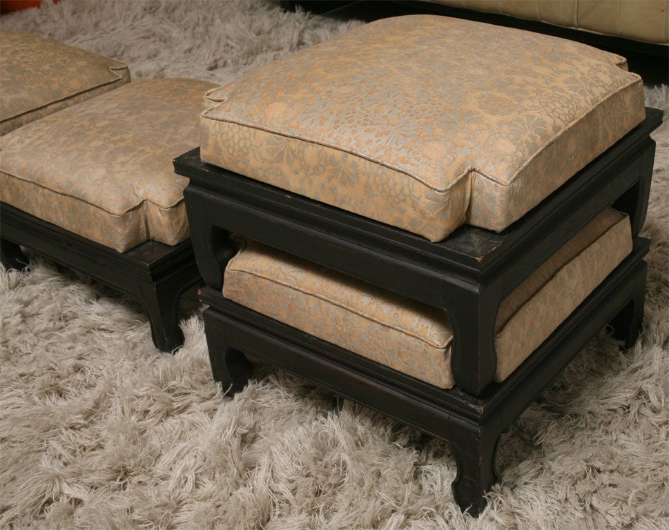 Set of Four Asian Footstools with Fortuny Upholstery 1