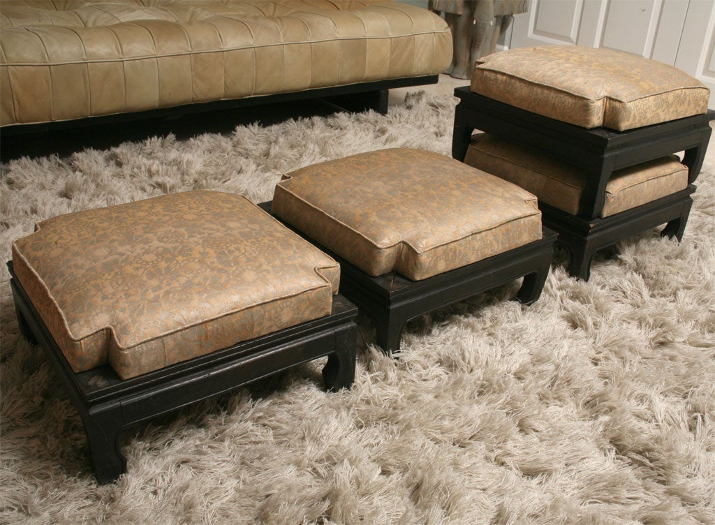 Set of Four Asian Footstools with Fortuny Upholstery 3