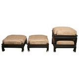 Vintage Set of Four Asian Footstools with Fortuny Upholstery