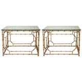 Pair of Gold Tone Metal Bamboo Motif Side Tables. Pair of Gold Tone Metal Bamboo Motif Side Tables.