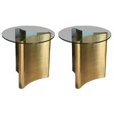 Vintage Impressive Pair of Metal and Glass End Tables
