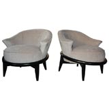 WONDERFUL PAIR OF ARM CHAIRS ON A CIRCULAR WOODEN BASE