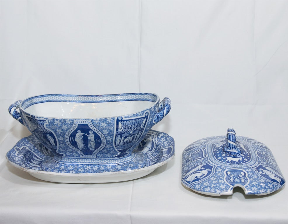 English A Spode Blue and White  Tureen, Cover and Stand