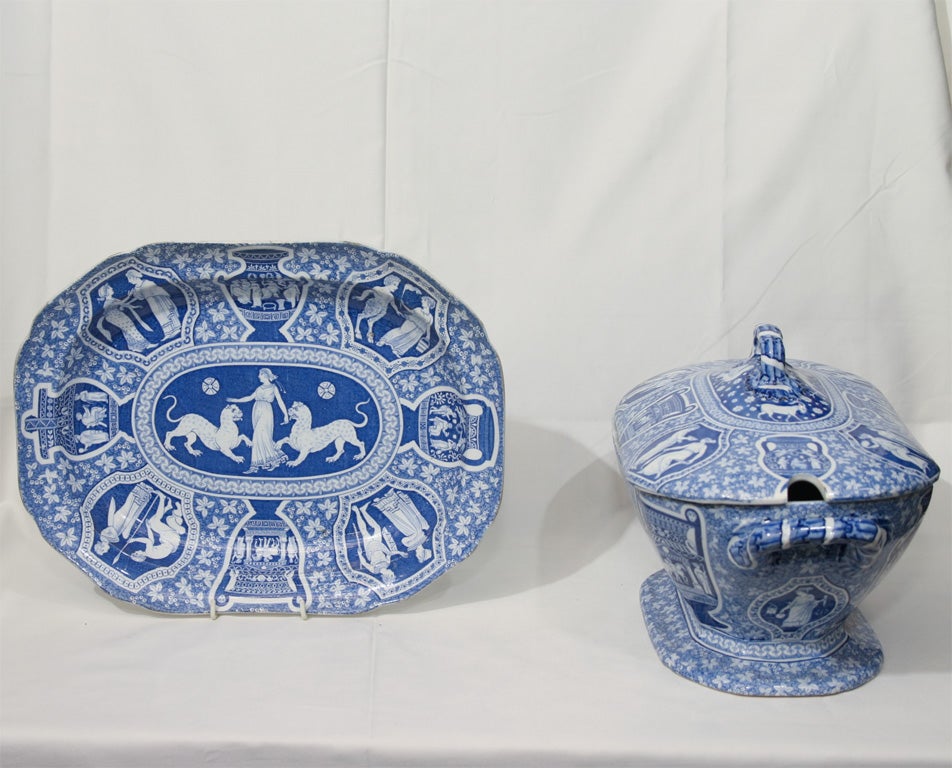 A Spode Blue and White  Tureen, Cover and Stand 1