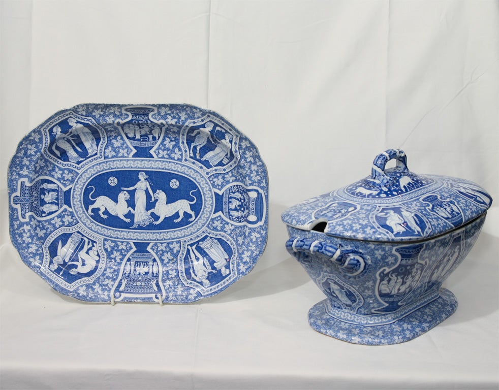 A Spode Blue and White  Tureen, Cover and Stand 2