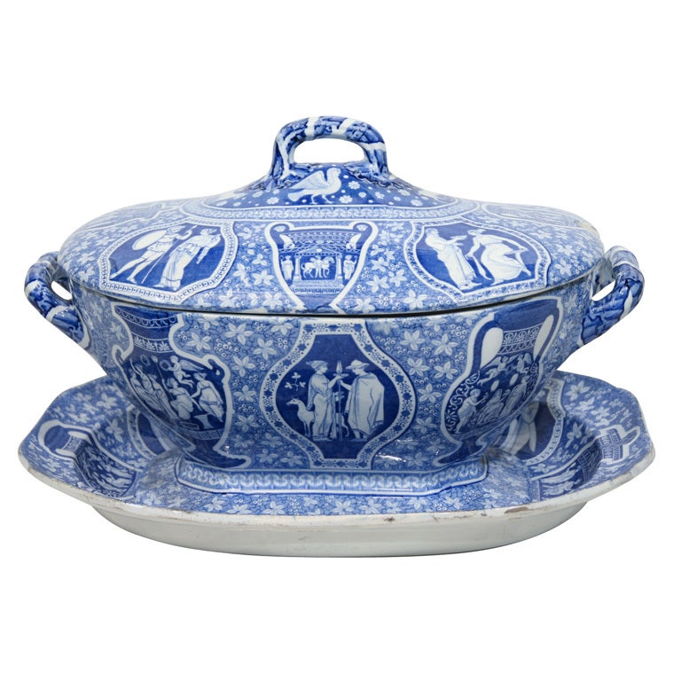 A Spode Blue and White  Tureen, Cover and Stand