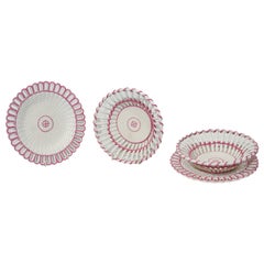 Antique Pair of Wedgwood Round Baskets and Stands with Pink Trim