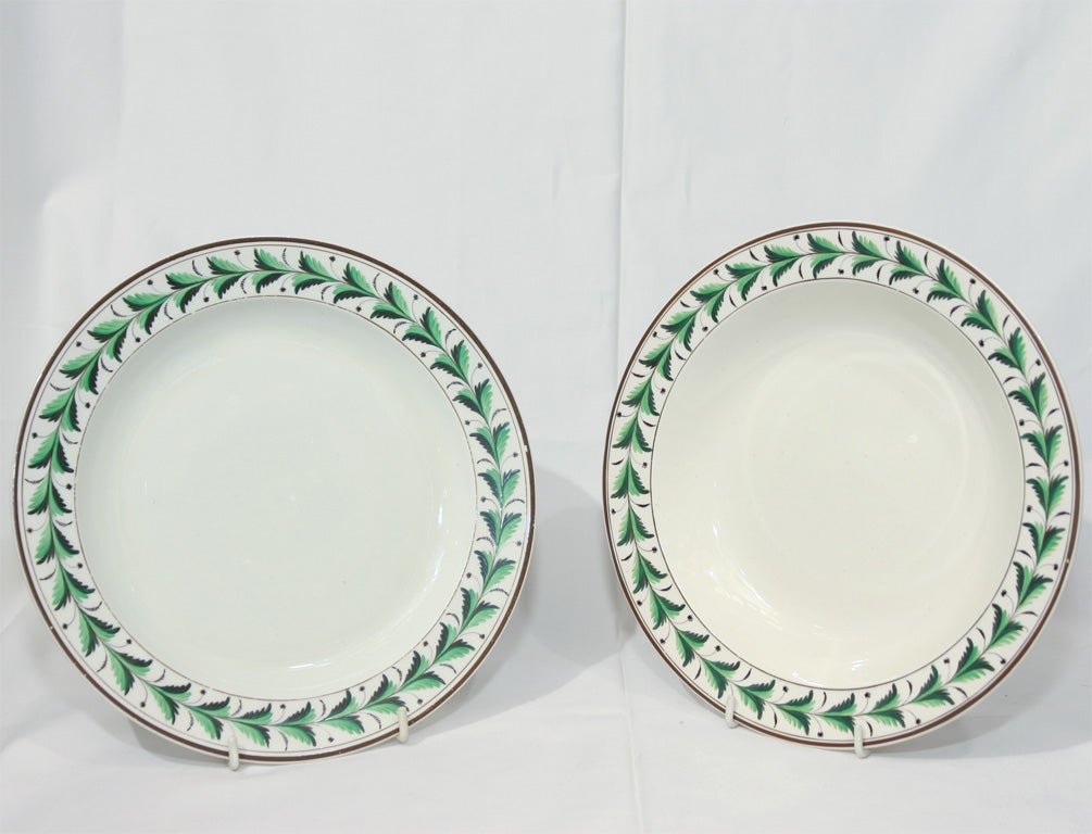 Set of 12 Dishes:  Antique Creamware Dinner Dishes  (we have 8 Matching Soups) In Excellent Condition In Katonah, NY