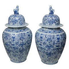 Pair of Very Large Dutch Delft Covered Vases